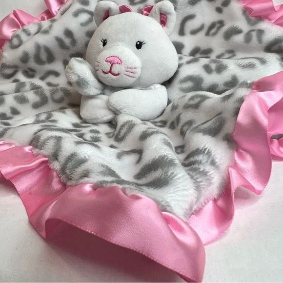 Okie Dokie Kitty Cat Baby Lovey Security Blanket Leopard Pink Satin Rattles. - Picture 6 of 10